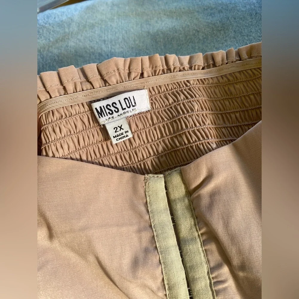 Miss Lola Corset Crop Top Balloon Puff Sleeve 2X XXL Dusty Rose Mauve Smocked - Picture 5 of 7